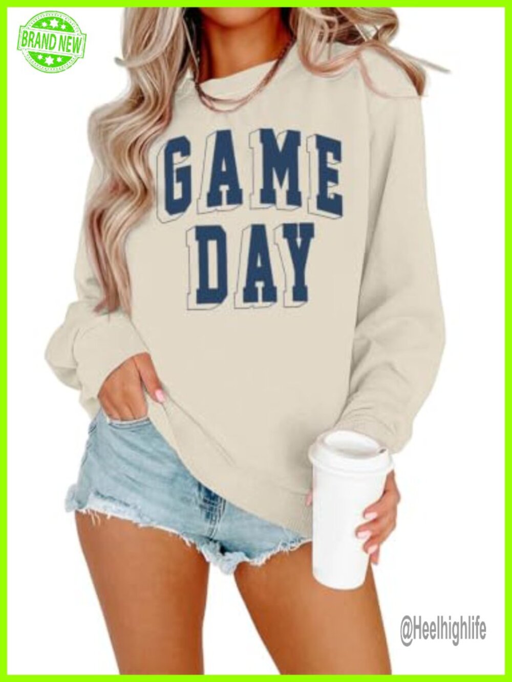 Game Day Letter Print Crewneck Sweatshirt Long Sleeve Cotton Blend Women
